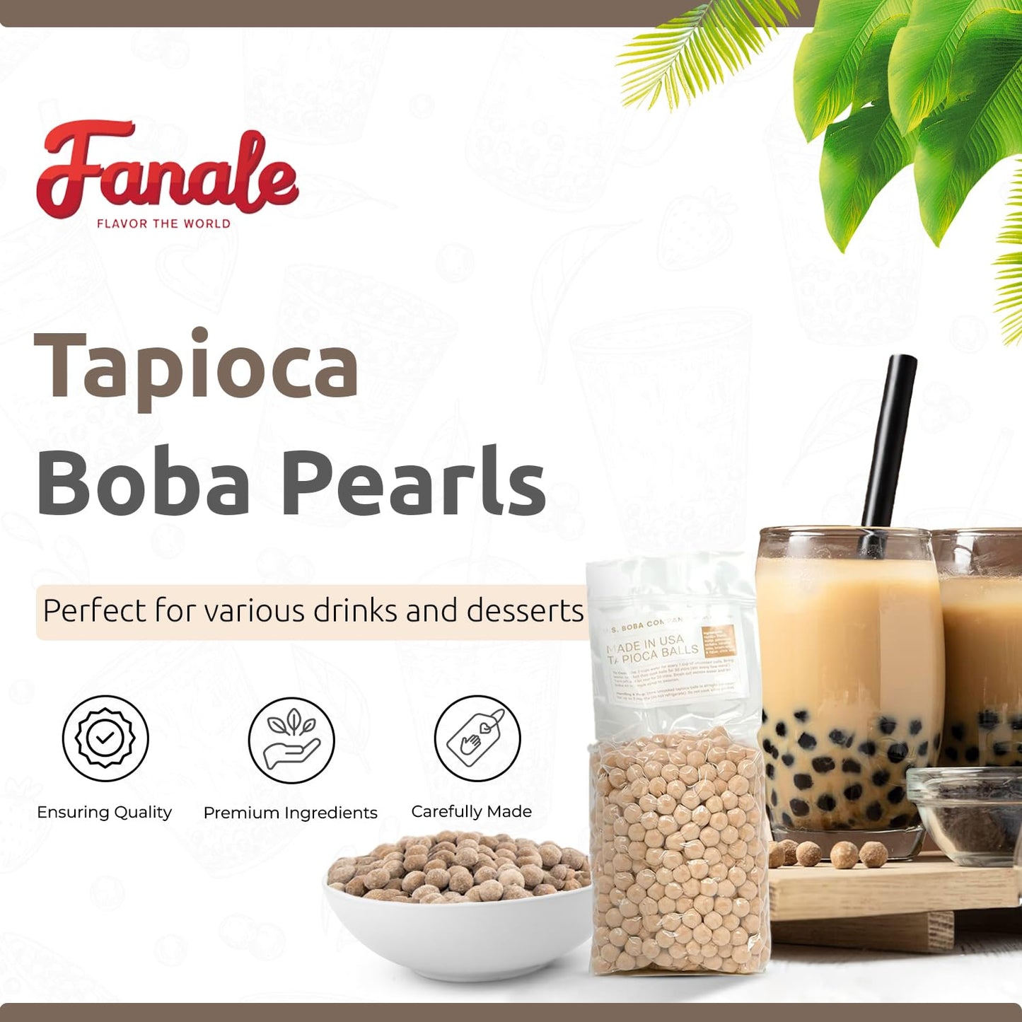 US Boba Co Unsweetened Tapioca Pearl, Easy to Cook, Tapioca Boba Balls for Tea Milk, Coffee & Dessert Topping, Fresh Made in USA, Brown Sugar Flavor, 1 Pound (Pack of 2)
