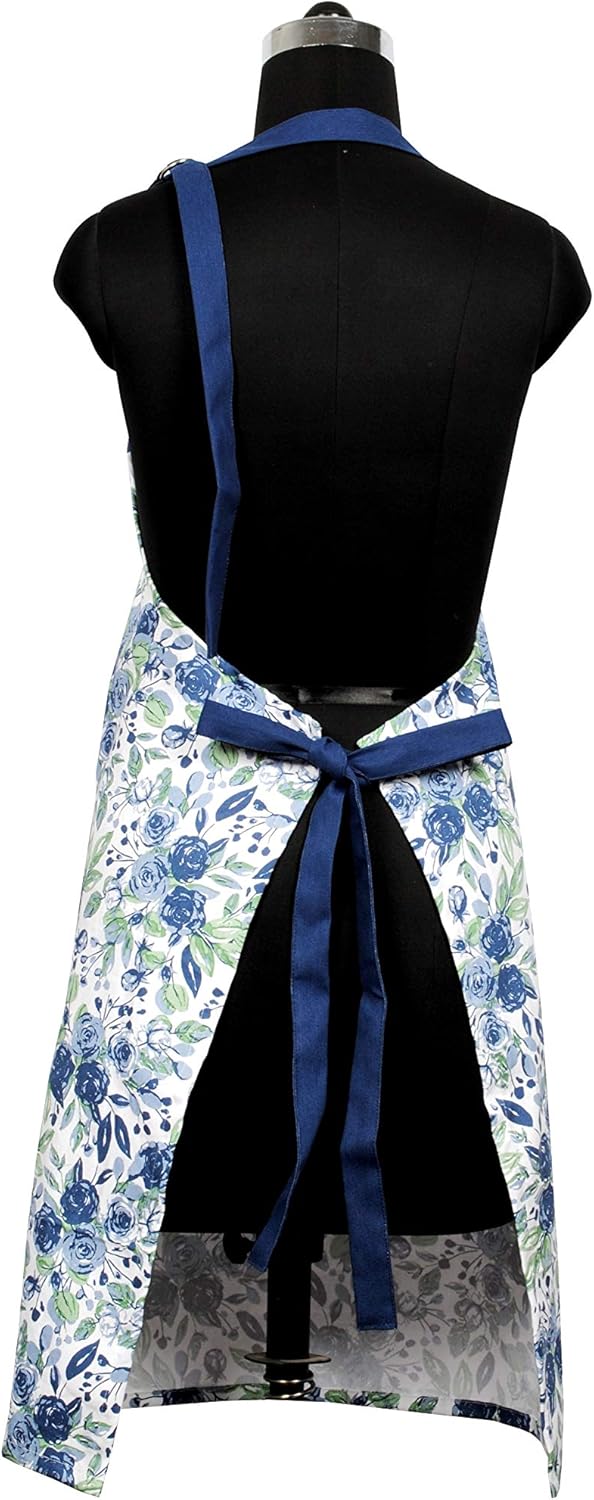 AMOUR INFINI Cotton Aprons for Women with Pocket, Adjustable Strap & Waist Ties - Washable Aprons for Baking, Cooking, Gardening (27.5 x 33 Inches - Blooming Floral)