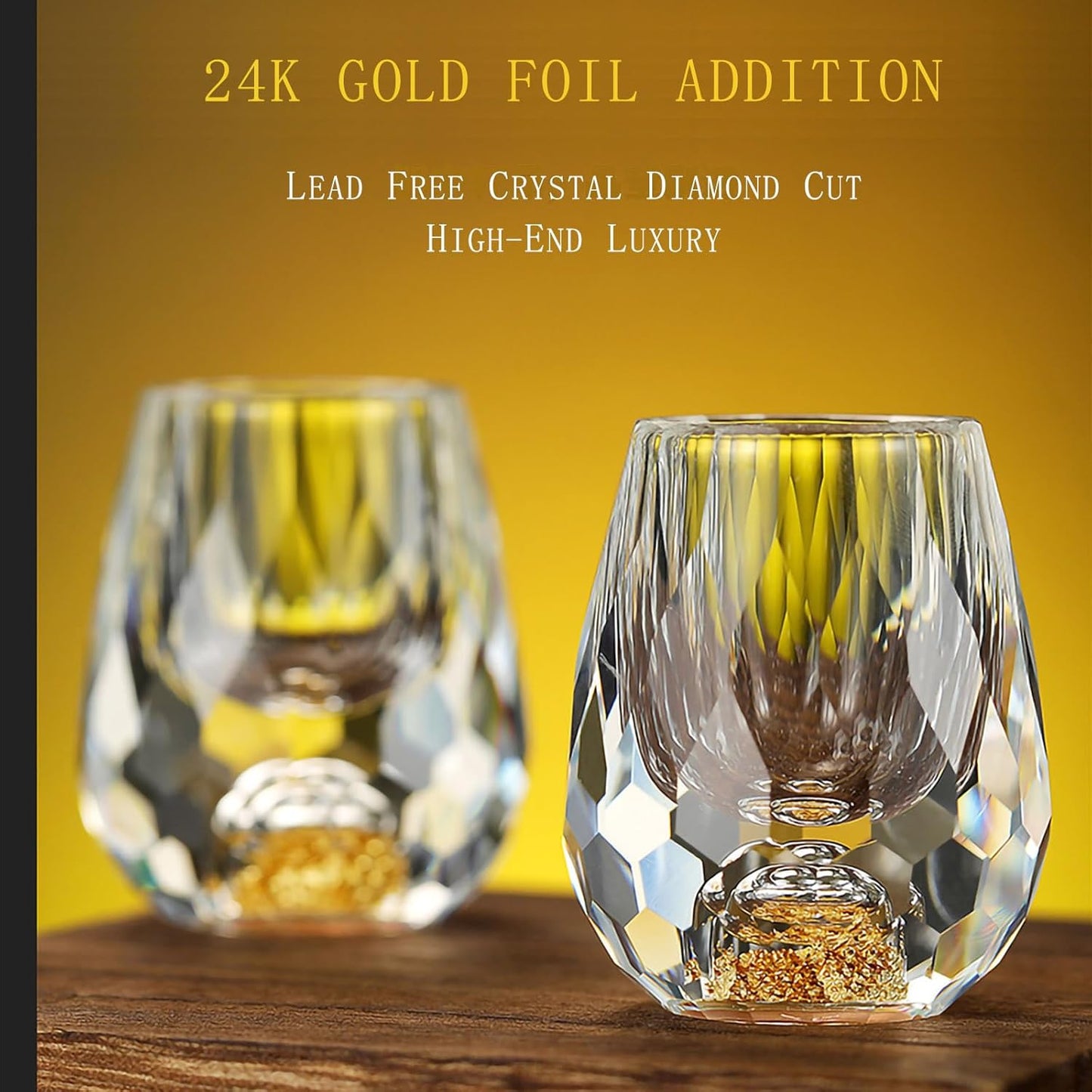 Crystal Glasses 0.5oz/15ml,shot glasses set of 2,Decorated With 24K Gold Leaf Flakes,Lead-Free,gold shot glasses,tequila shot glasses