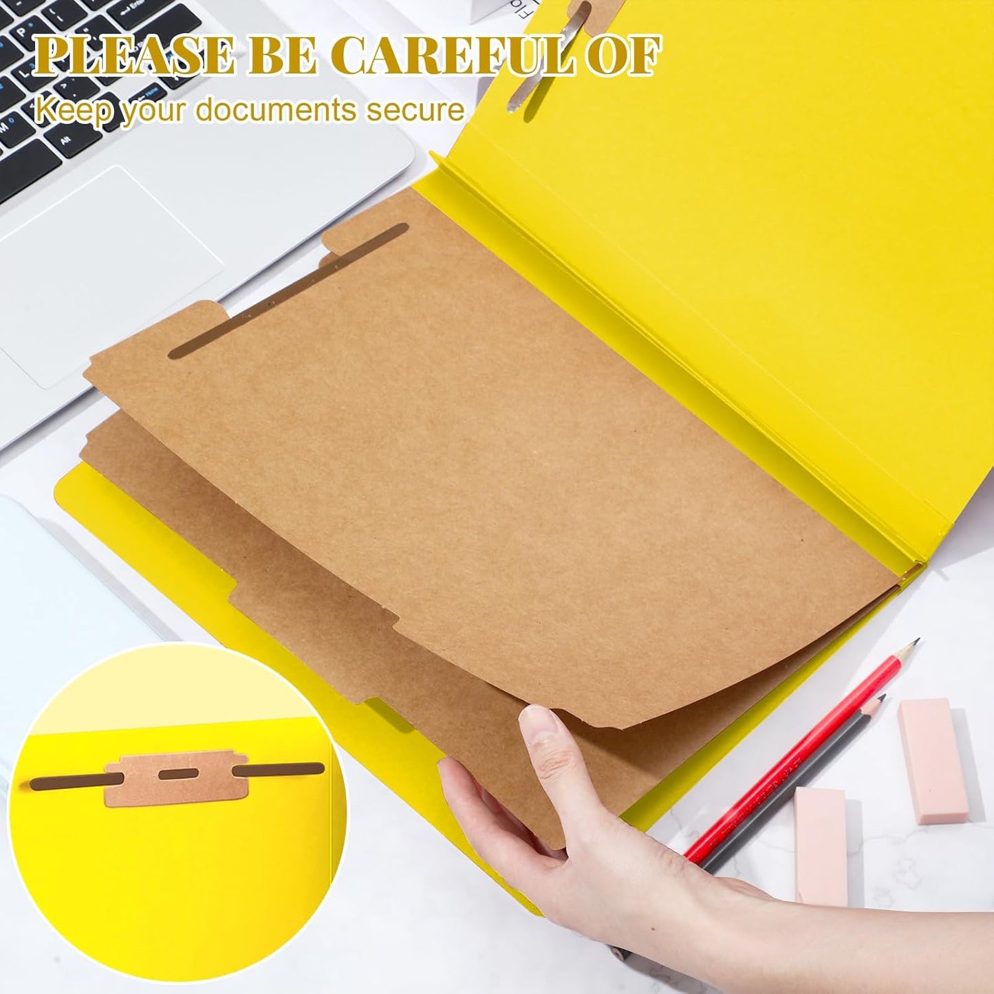 24 Pcs Classification Folders Letter Size Bulk - 2 Dividers Pressboard File Folder with 3. 5 Inch Expansion, 2 Prongs Fastener, Heavy Duty Office File Organizer for Teacher Medical (Yellow)