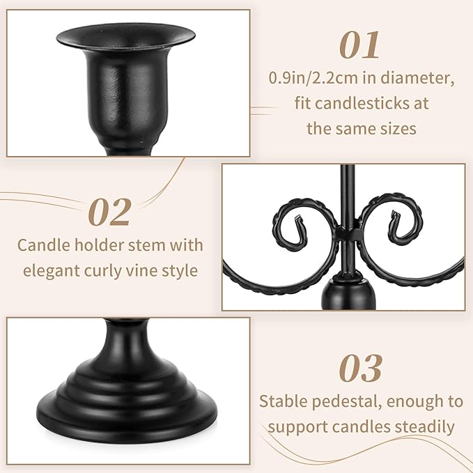 Sziqiqi Candle Holders 3-Arms Candelabra - Black Halloween Candelabras Metal Candleholder Stands Decoration for Thanksgiving Christmas