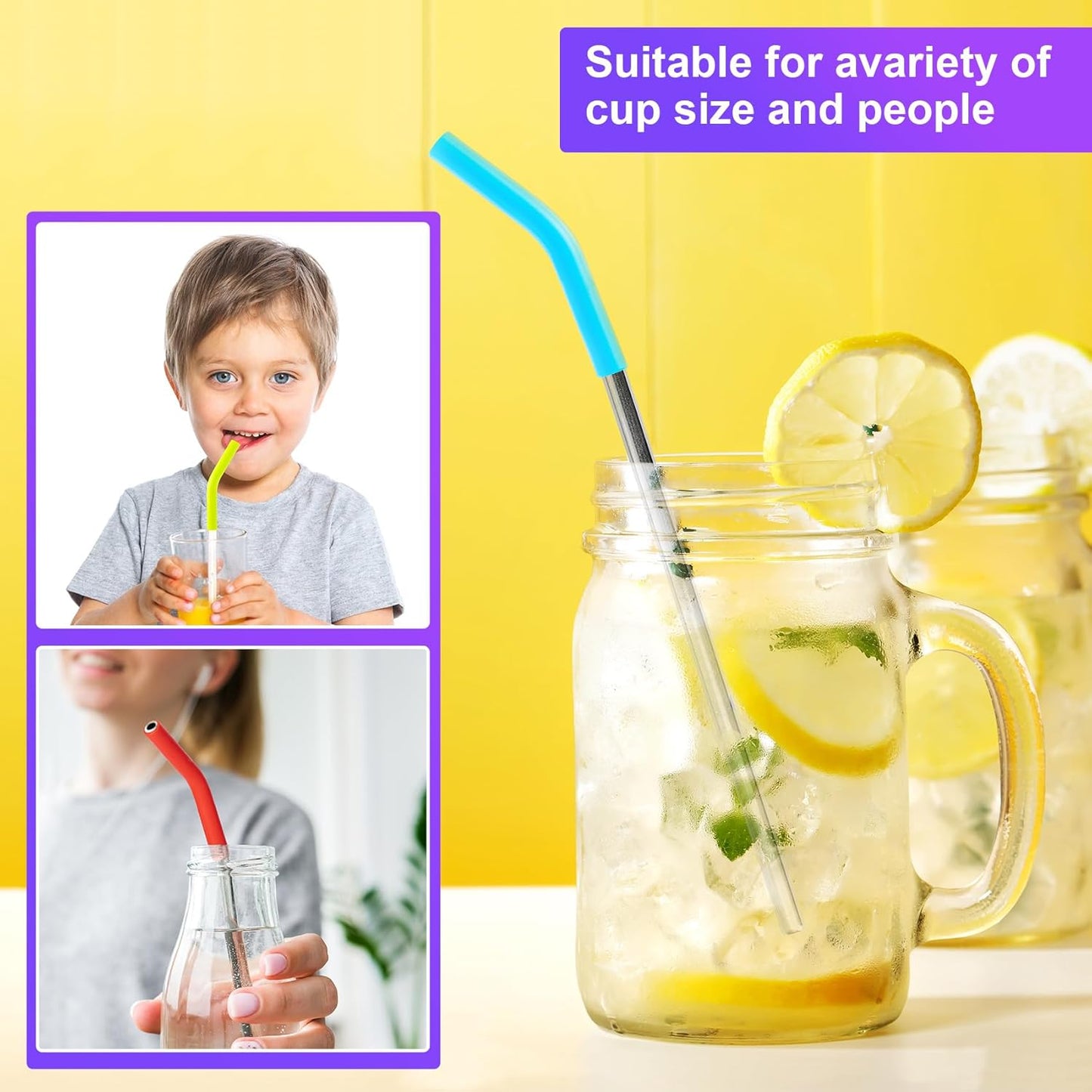 6Pcs Metal Straw Silicone Tips 5/16 IN Wide(8mm Outer Diameter) Multi-color Food Grade Rubber Flex Elbow Straw Covers Replacement Tip for Stainless Steel Metal Straws,6 Colors