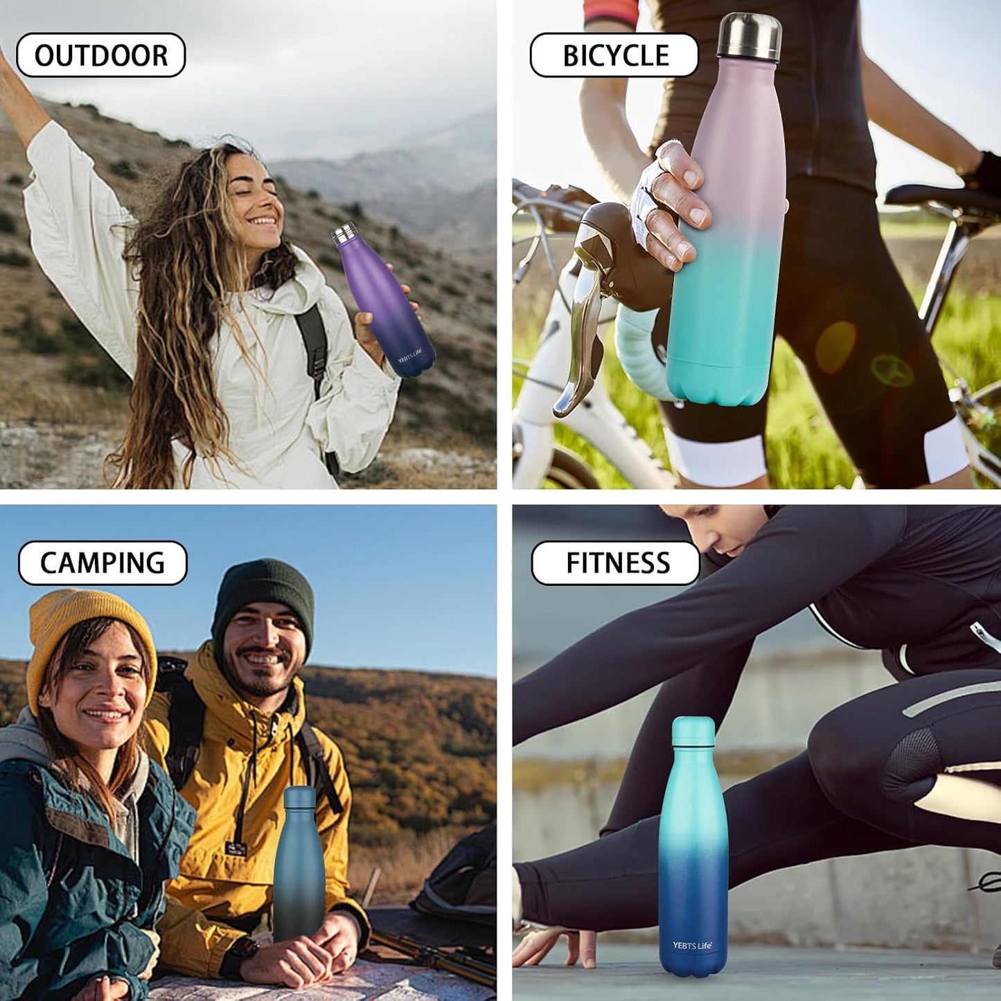 Insulated Water Bottle, 2 Pack-17oz Stainless Steel Water Bottles with straw lid, Metal Sports Water Bottles for Boys,Girls, Double Wall Vacuum BPA-Free Flask for School (Purple-Ocean Dream)