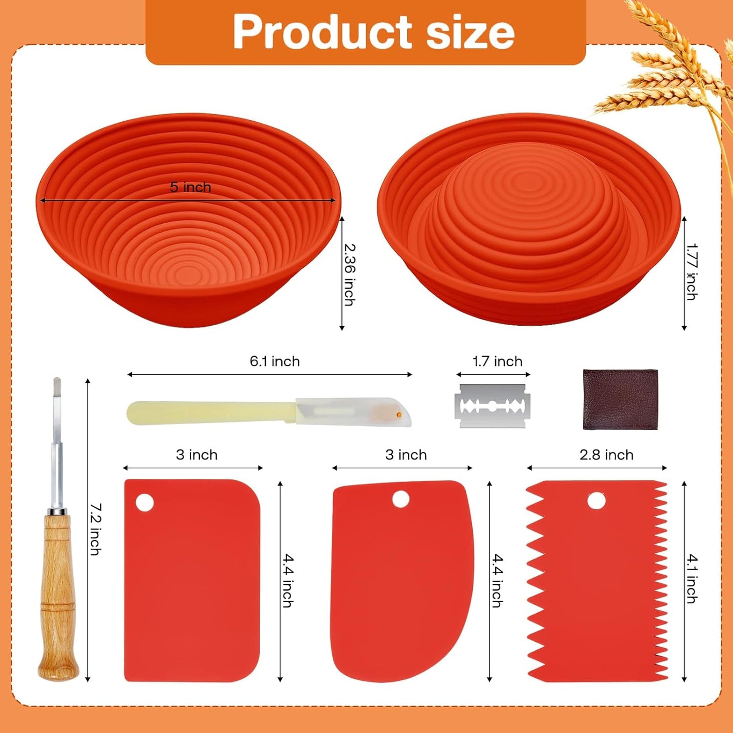 Silicone Banneton, Sourdough Bread Baskets (Set of 6, 5 Inch), Round Proofing Bread Bowls with Starter Kit, Bread Making Baking Supplies