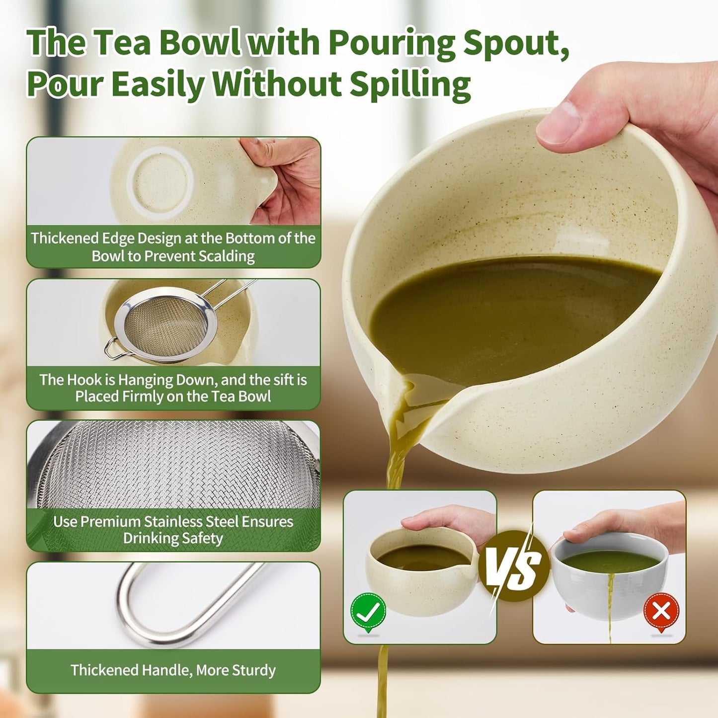 Matcha Whisk Set,9 Pcs Japanese Matcha Set, Matcha Kit with Sifter, Matcha Tea Cloth, Matcha Powder Canister, Electric Rechargeable Frother(Mottled Beige)