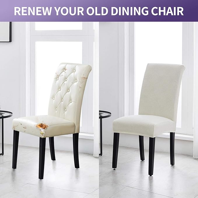 Joccun Chair Covers for Dining Room Set of 4, Dining Chair Slipcovers Stretch Dining Room Chair Covers Seat Protector,Washable Parsons Chair Cover for Home,Hotel,Banquet(Ivory,4 Pack)