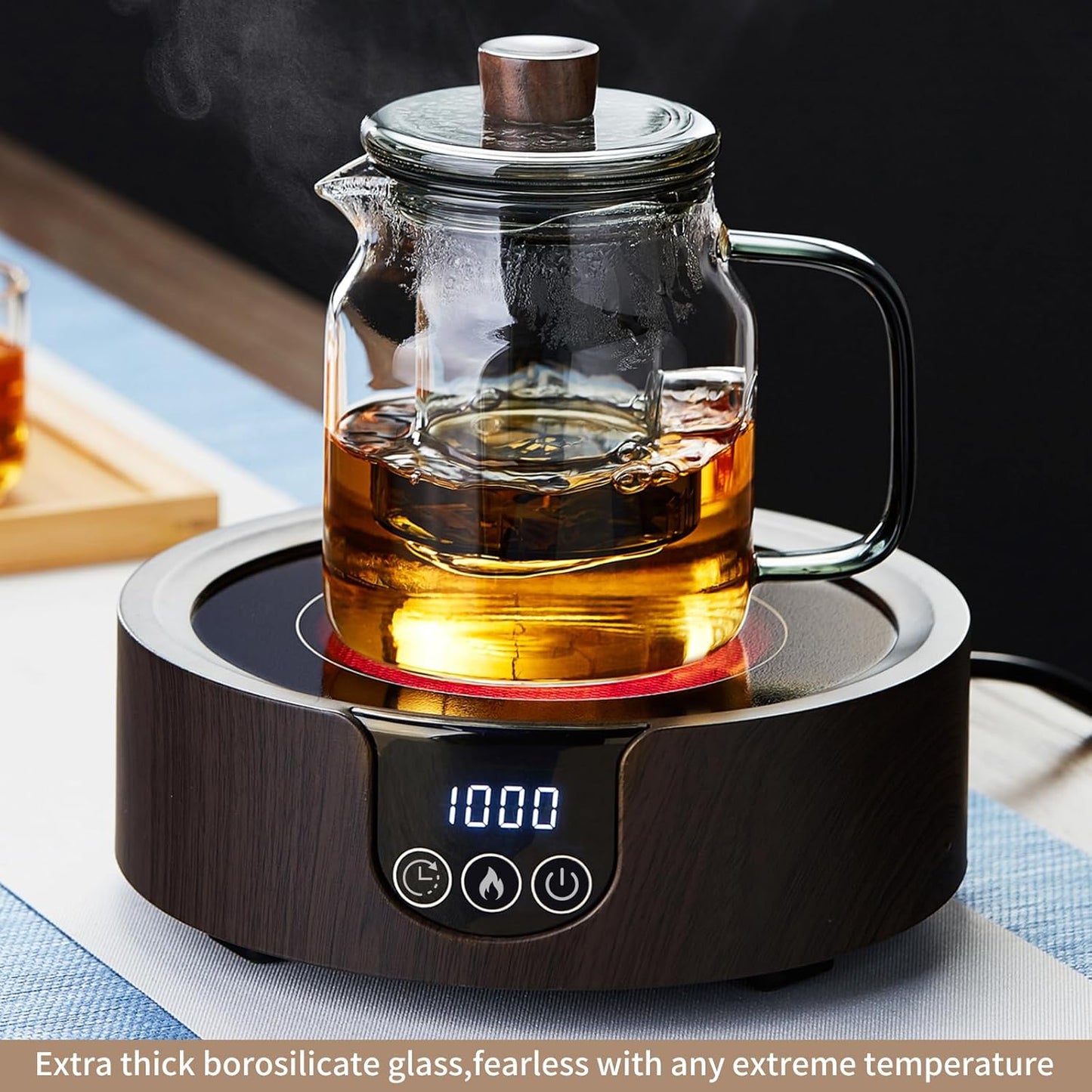 34OZ Glass Teapot with Infuser 1000ML, Borosilicate Glass Tea Pot with Detachable Glass Tea Kettle Tea Infuser, Loose Leaf, Blooming Tea