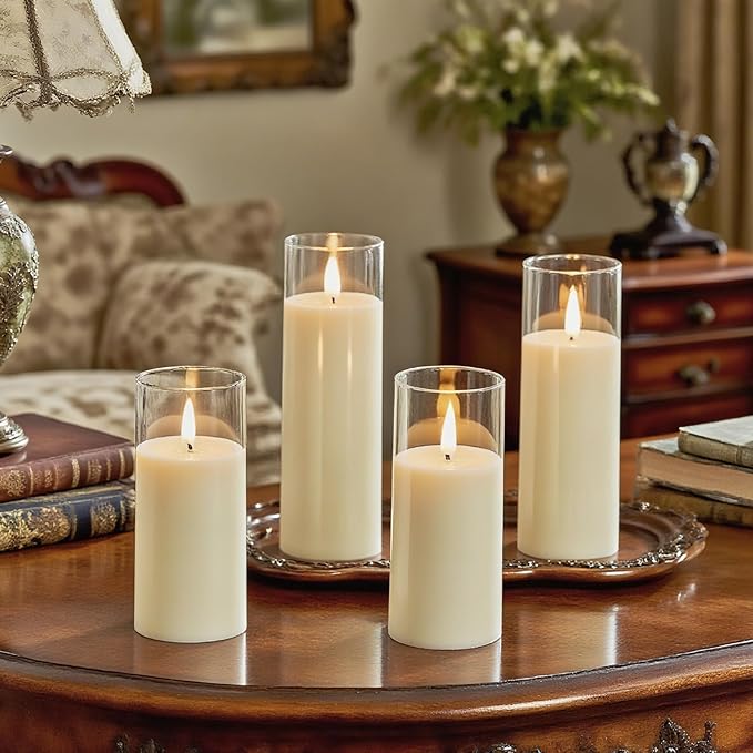 Homemory Ivory Acrylic Flameless LED Candles, Battery Operated with Remote Control and Timer, Electric Fake Candles for Wedding, Home Decor, Set of 9