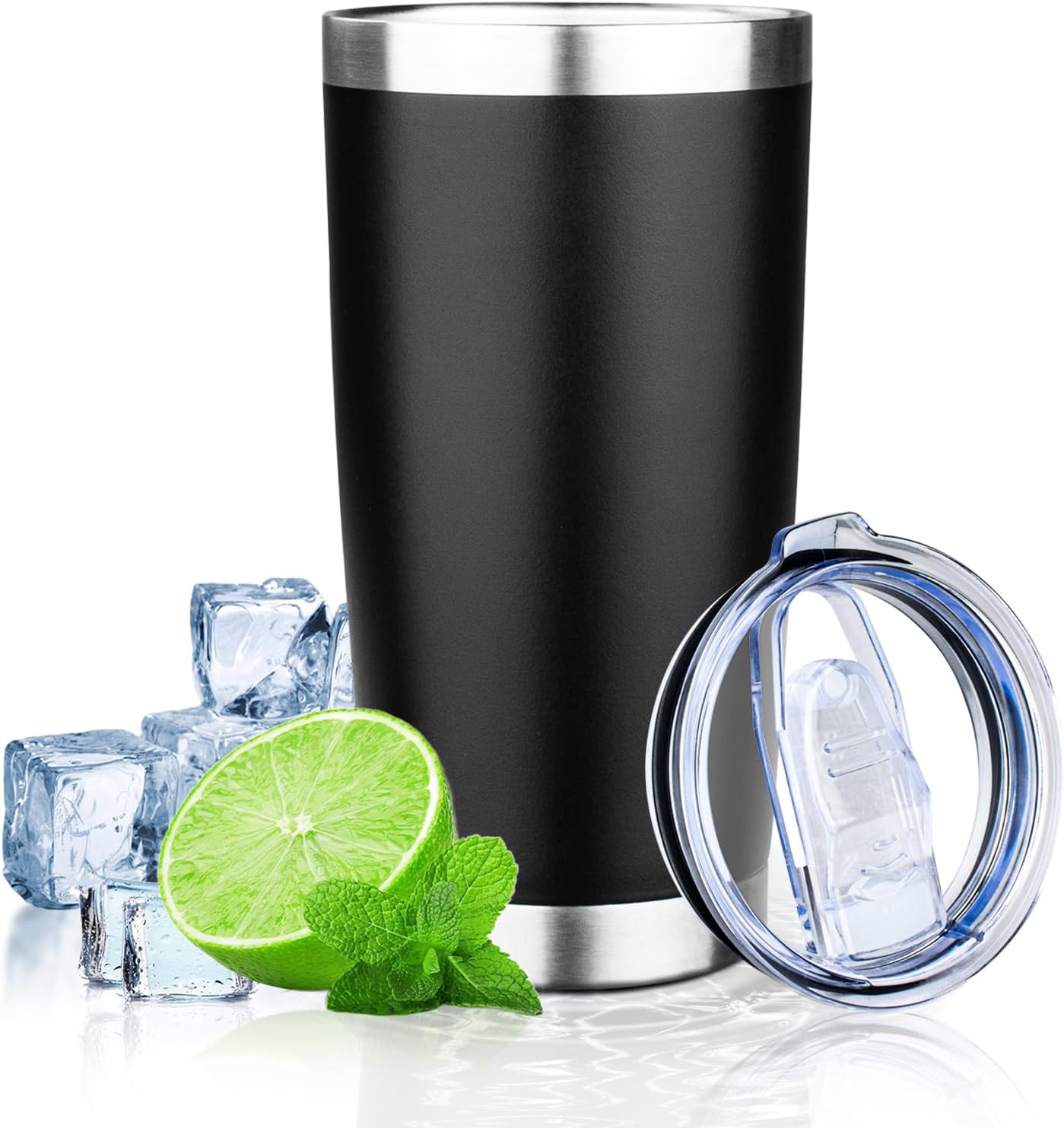 20oz Tumbler with Lid Double Wall Vacuum Insulated Travel Coffee Mug Stainless Steel Thermal Cup Powder Coated Sturdy Coffee Tumbler for Hot and Cold Beverage (Black,1)