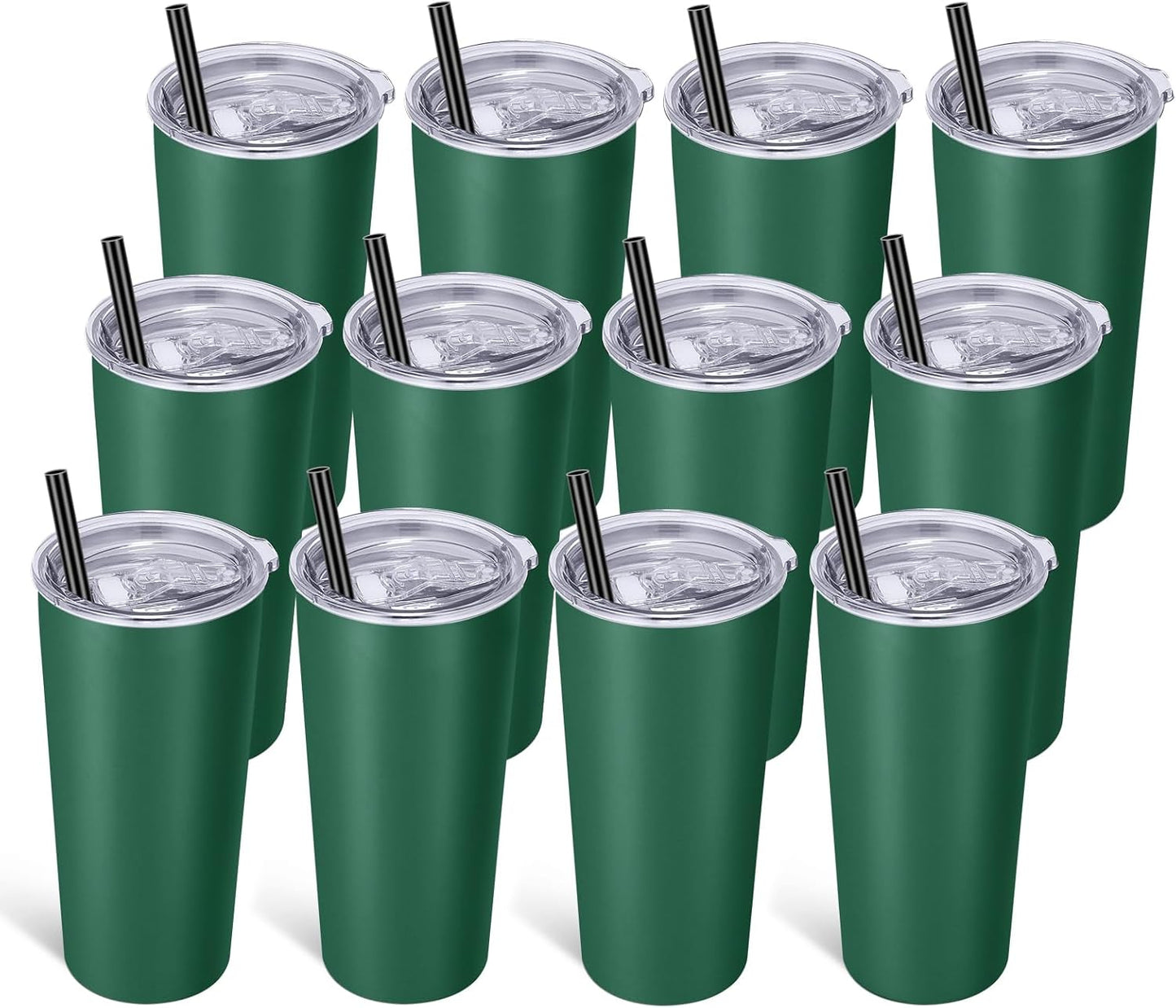 VEGOND 20oz Tumbler Stainless Steel Tumbler with Lid And Straw Vacuum Insulated Double Wall Travel Coffee Mug(dark green package 12)
