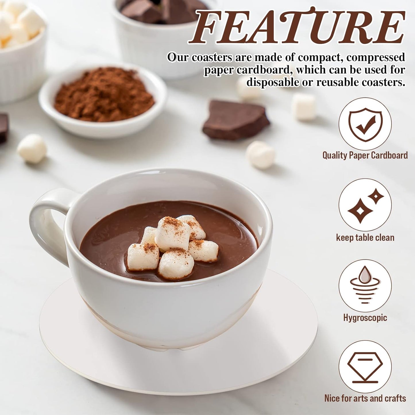 TaoBary 800 Pcs Disposable Paper Coasters Bulk 1MM, 4 Inch Round Cardboard Coasters Blank for Bar Drinks DIY Crafts Arts Wedding (White)