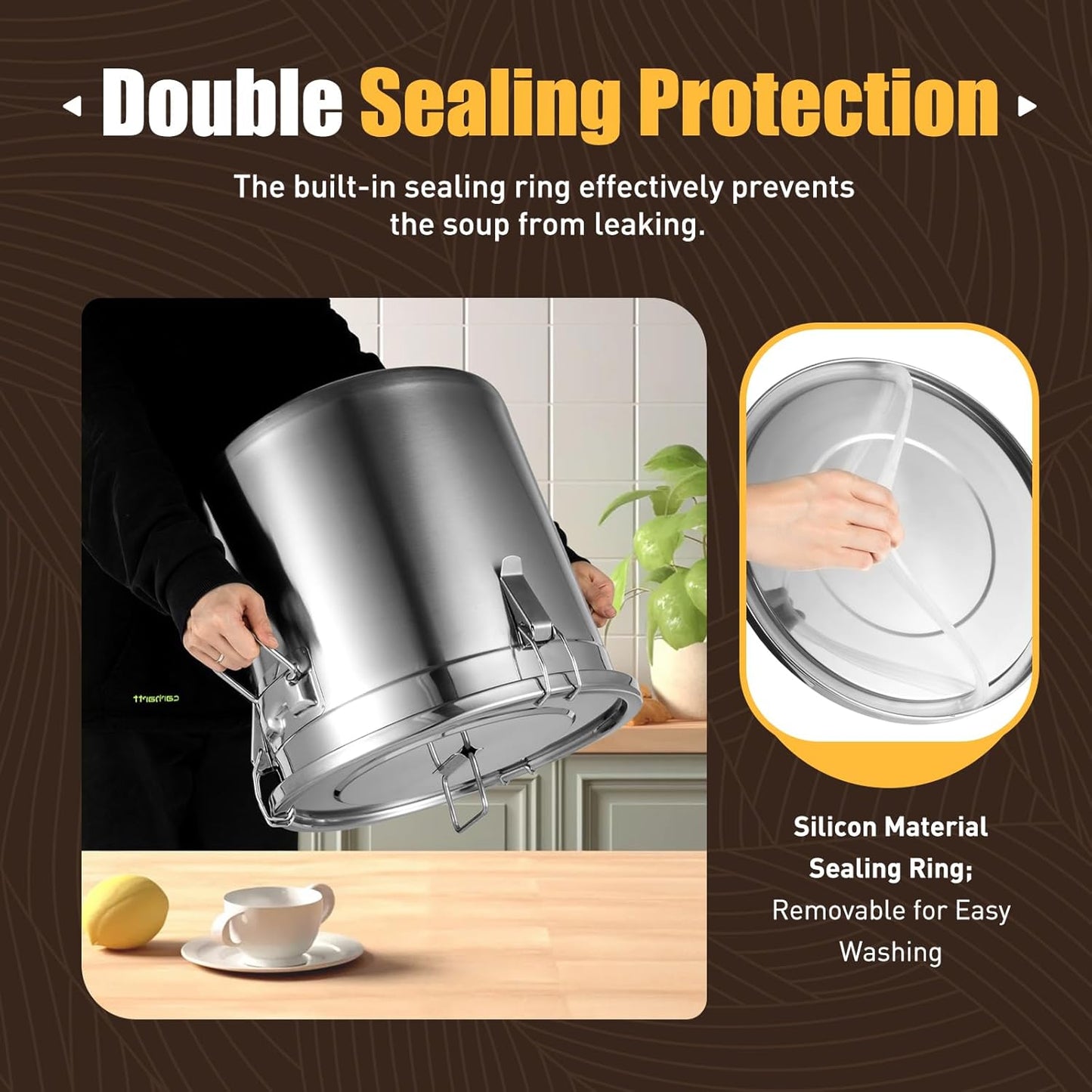 PERFERATE 304 Stainless Steel Airtight Canister 6L/12L Food Storage Bucket with Lids and Sturdy Locking Clamp Metal Cereal Rice Storage Container for Flour, Coffee Bean, Sugar, Cookie (33L)