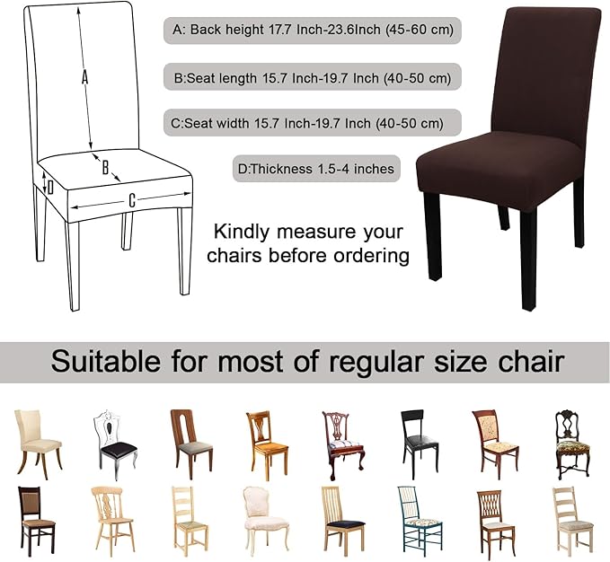 JQinHome 4 Pcs Dining Chair Slipcover,High Stretch Removable Washable Chair Seat Protector Cover for Home Party Hotel Wedding Ceremony (Pack of 4, Coffee)