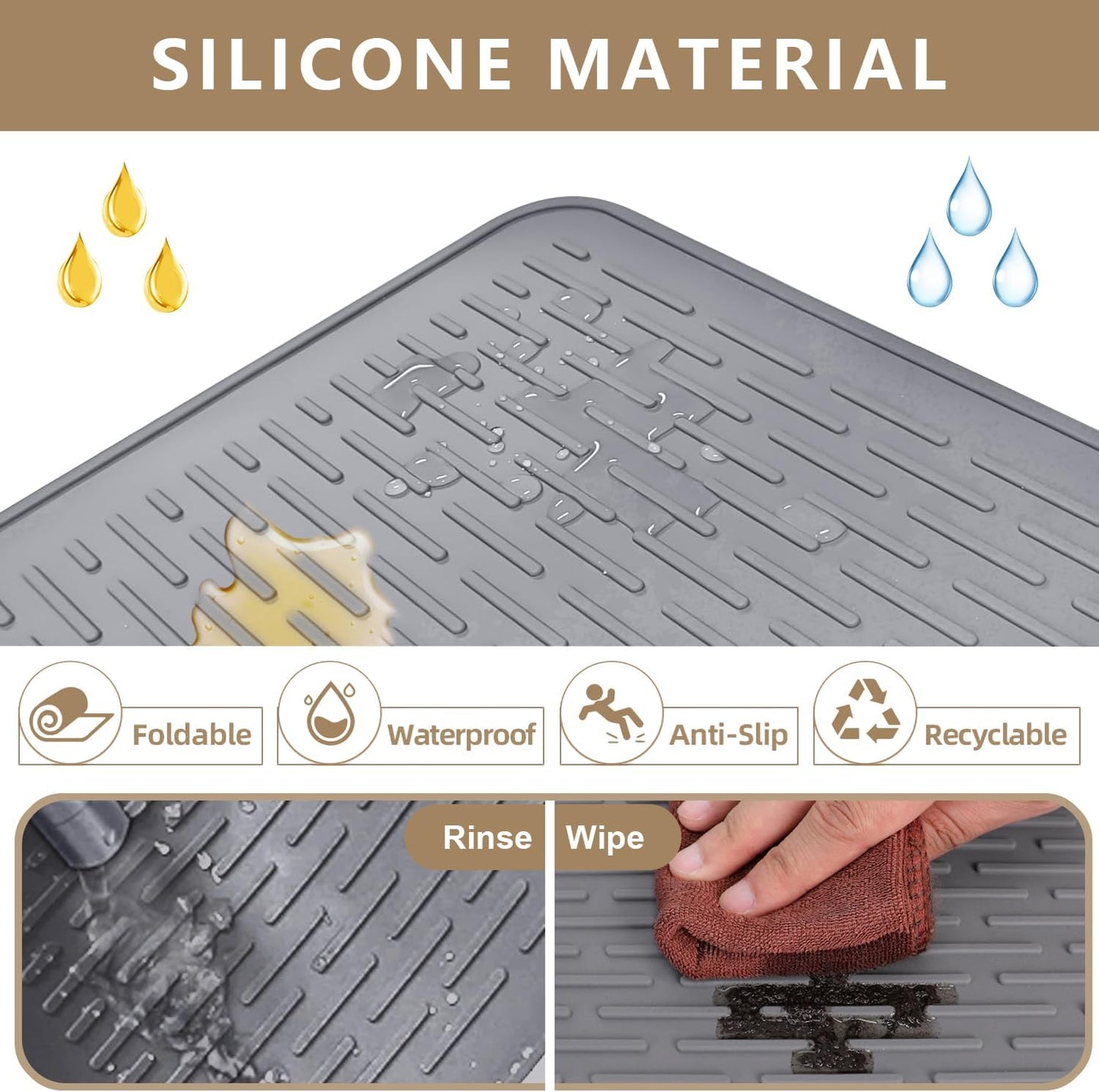 Golener Silicone Stove Top Cover - 36.5" x 20.5" Stove Top Protector for Electric Stove, Food Grade, Foldable, Easy Clean, Heat-resistant Silicone Mat for Glass Stove Top, Large Dish Drying Mat, Grey