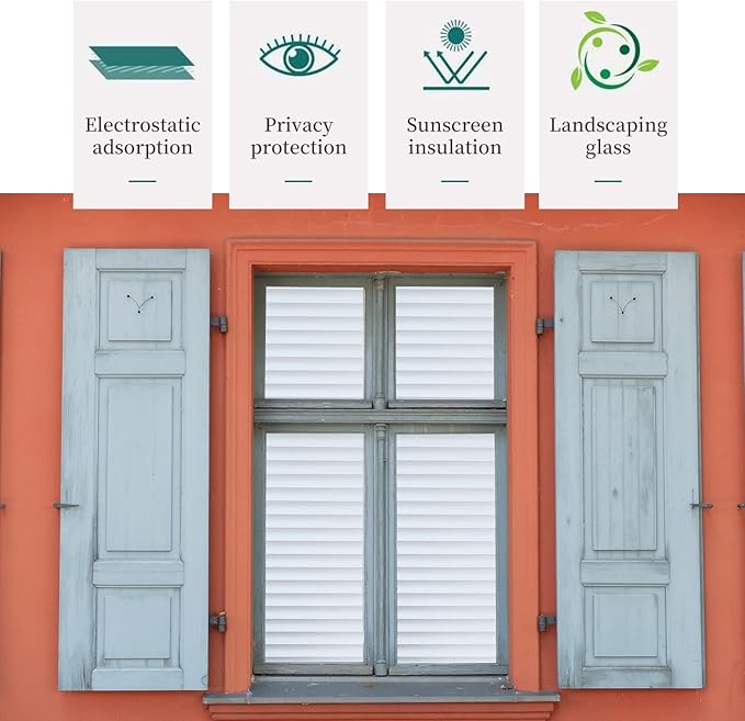 Window Privacy Film with Installation Tools, Blinds Pattern, Static Cling, Anti UV, Heat Control, Ideal for Home Shower Office Glass Door (Blinds Pattern, 35.4X157.4Inch)