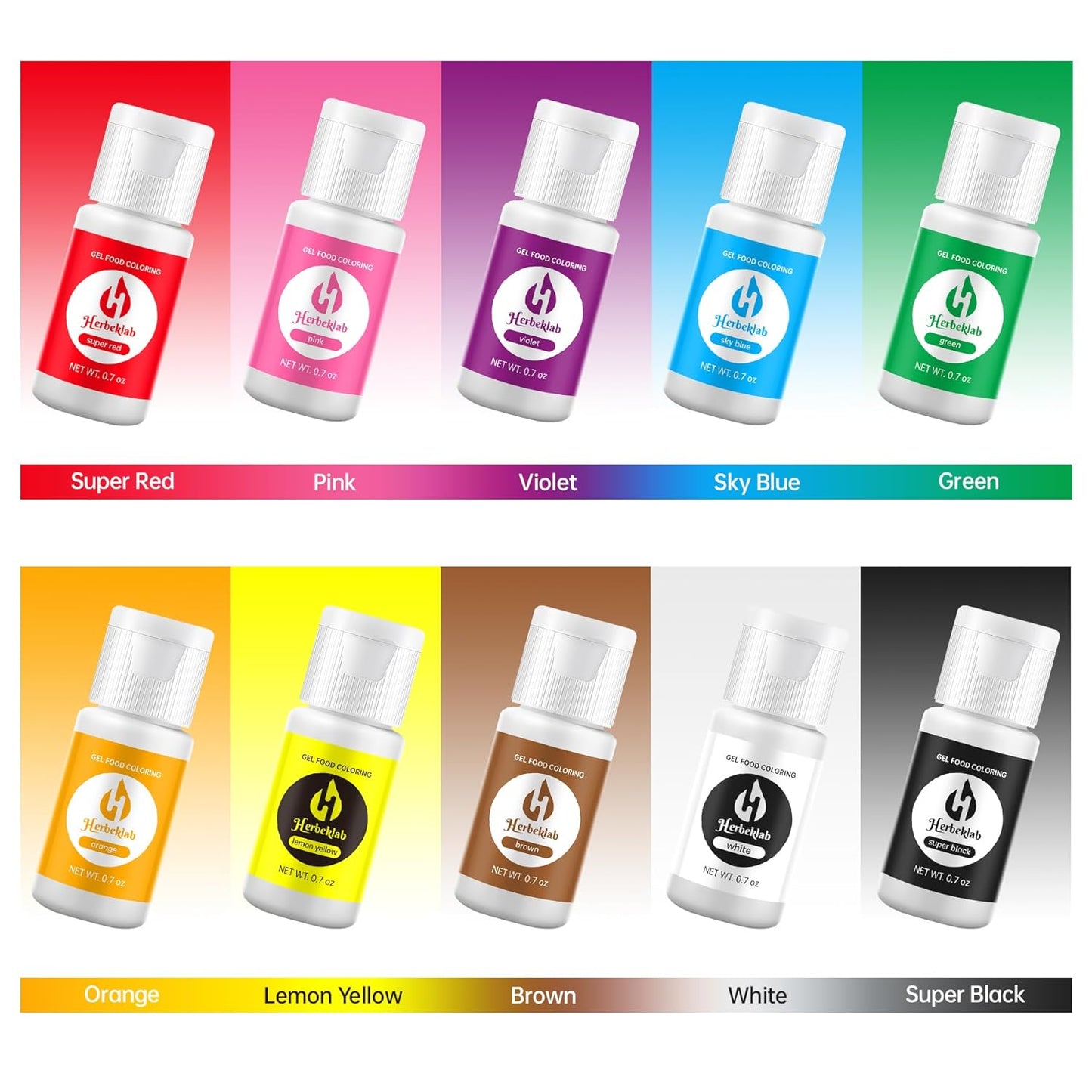 Gel Food Coloring - 10 Colors x 0.7 oz Concentrated Gel Based Food Dye Icing Colors Professional-Grade Neon Food Color for Baking Cake Decorating Cookies Fondant
