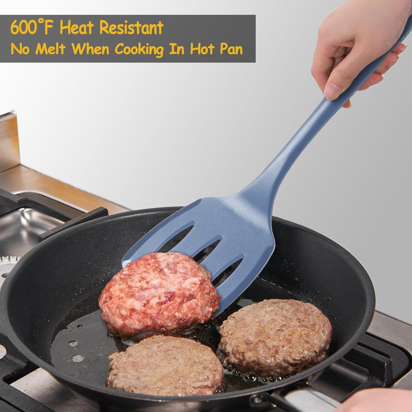 Silicone Spatula Set, 600°F Heat Resistant Silicone Spatula Turner Flipper for Cooking, Non Stick and Non Scratch Kitchen Utensils for Eggs & Pancakes, 4 Pack,Starry Blue