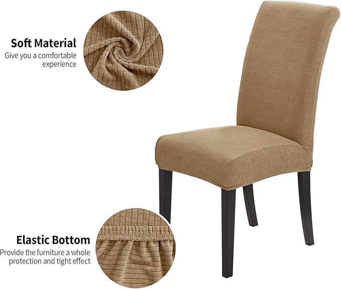 Joccun Chair Covers for Dining Room Set of 6, Dining Chair Slipcovers Stretch Dining Room Chair Covers Seat Protector,Washable Parsons Chair Cover for Home,Hotel,Banquet(Tan,6 Pack)