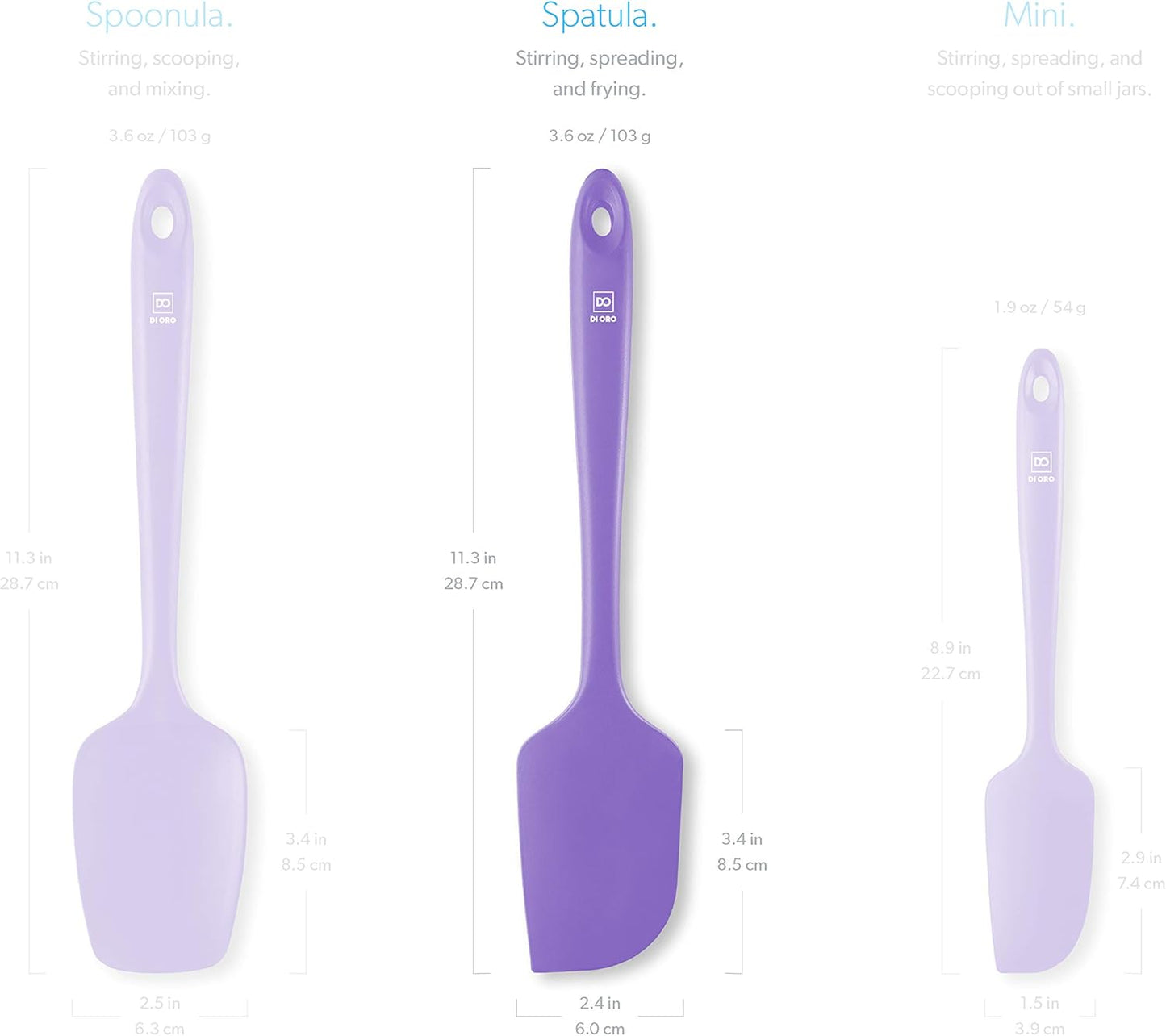 DI ORO Silicone Spatula - 600°F Heat-Resistant Rubber Kitchen Spatula for Baking, Scraping, & Mixing - BPA Free Nonstick Cookware Safe Flexible Utensil for Cooking - Dishwasher Safe (Lavender)