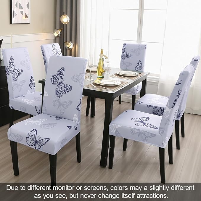 JQinHome Pattern Chair Covers for Dining Room Set of 6, High Stretch Removable Washable Parsons Chair Slipcover for Home Party Hotel Wedding Ceremony (Grey Butterfly,6PCS)