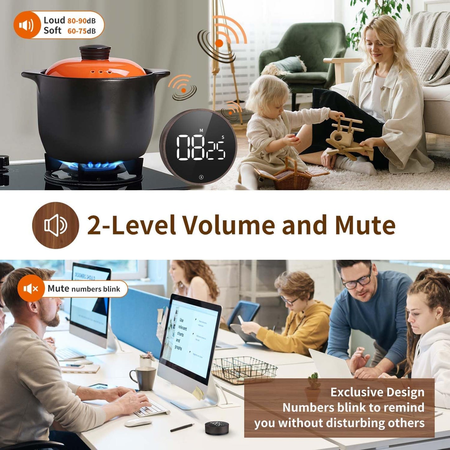 VOCOO Digital Kitchen Timer - Magnetic Countdown Countup Timer with Large LED Display Volume Adjustable, Easy for Cooking and for Seniors and Kids to Use