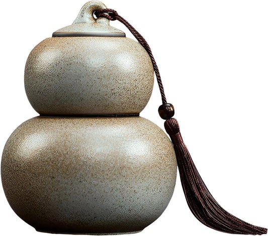 Ceramic Airtight Canister 22 Oz /660ml,Gourd Shap 2 Layers Loose Tea Candy,Food Storage Jar for Coffee,Beans,Herb,Spices,Nuts -Stone White