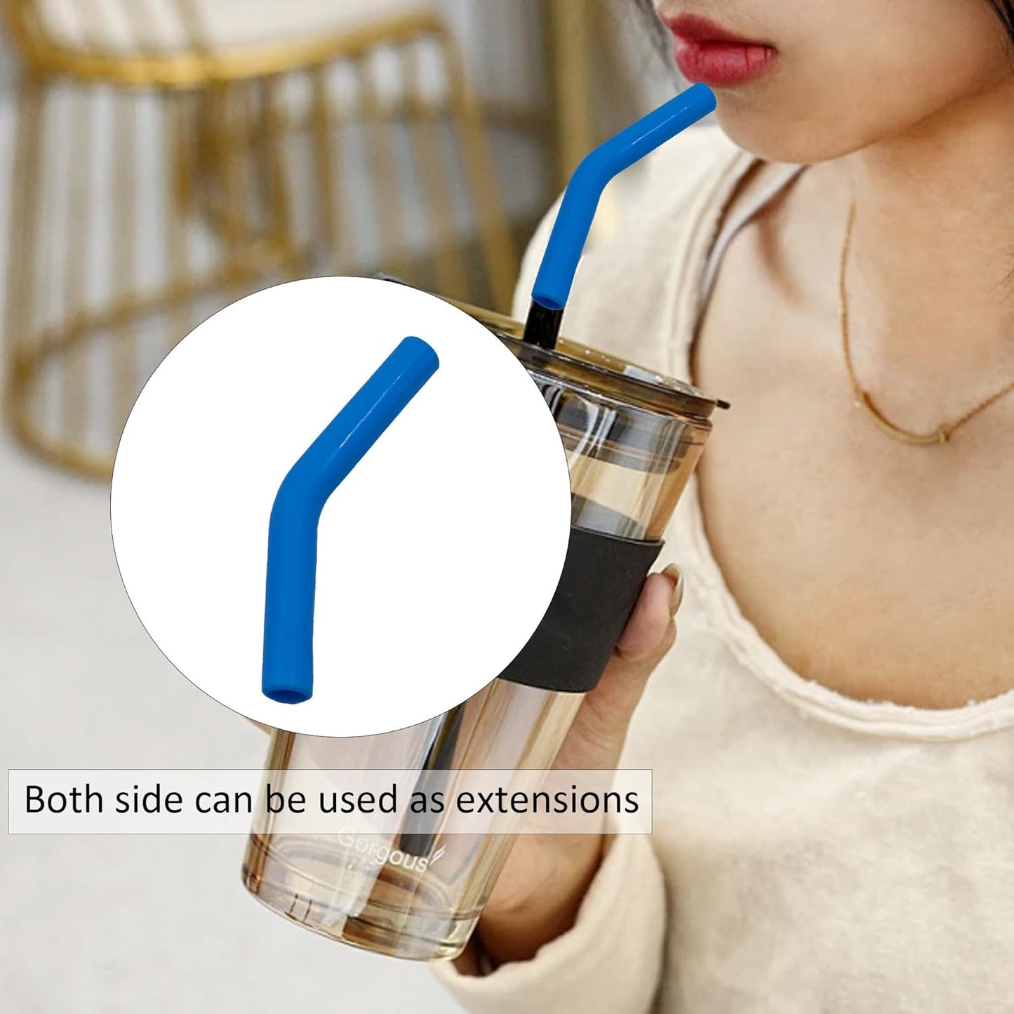 pson 9Pcs Silicone Straw Tips, Food Grade Reusable Flexible Elbow Tips Fit for 8mm Stainless Steel Metal Straws(Light blue)