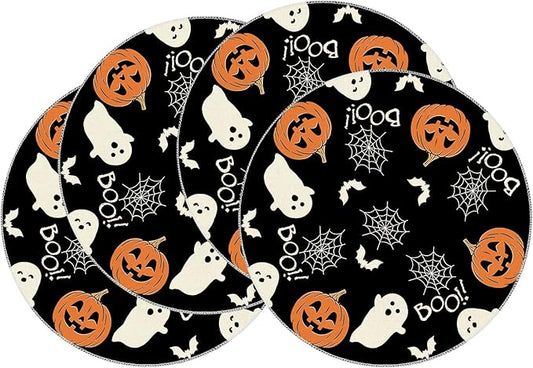 XCHI Boo Spooky Ghost Pumpkin Halloween Round Placemats Set of 4 Table Mats Table Decorations 14x14 Inch