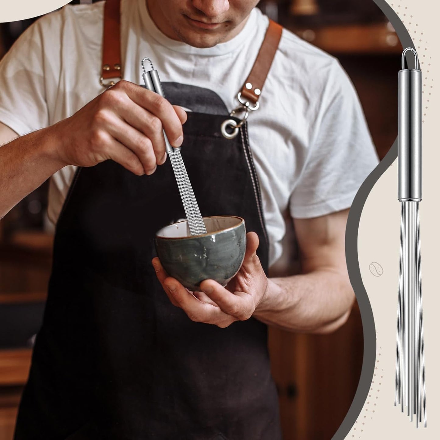 Baderke 1 Pcs Espresso Whisk 11.5 Inch Long Handle Barista Whisk 10 Needles 2 mm Stainless Steel Coffee Stirrer Tool Efficient Mixing Time Saving Reduction Clumping Ideal for Commercial Home