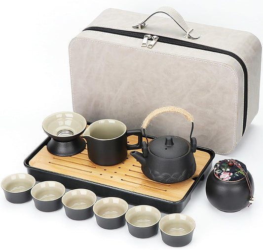 Japanese Tea Set, Portable Ceramic TeaSet, Asian Tea Sets for adult, Tea Gift sets, Travel Tea Set with Teapot,Teacups,Tea Canister,Tea Tray and Travel Bag, Home,Outdoor and Office