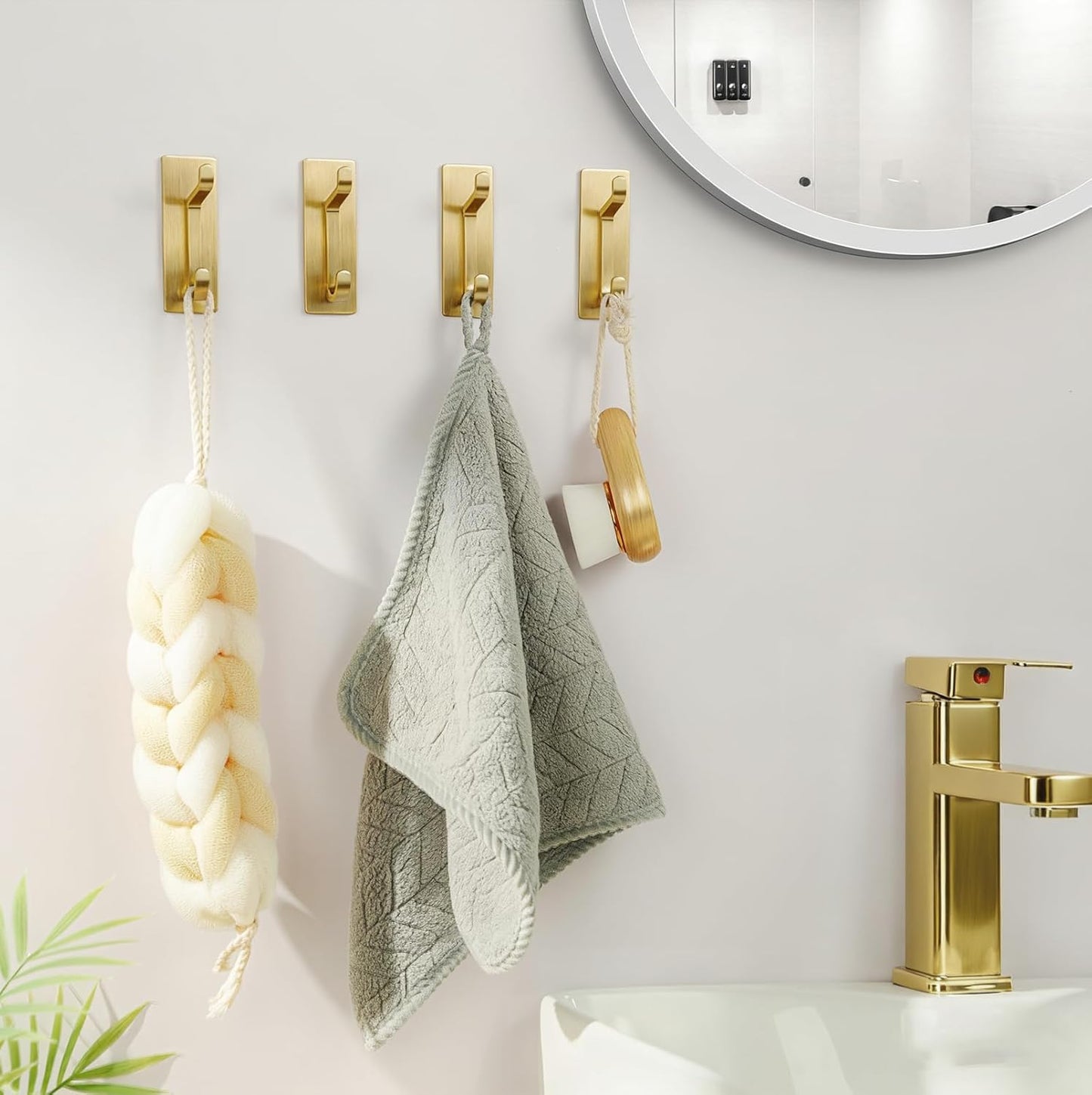 pickpiff Wall Hooks for Coat and Towel: 13LB Adhesive Door Hanger Stick on, Brushed Gold