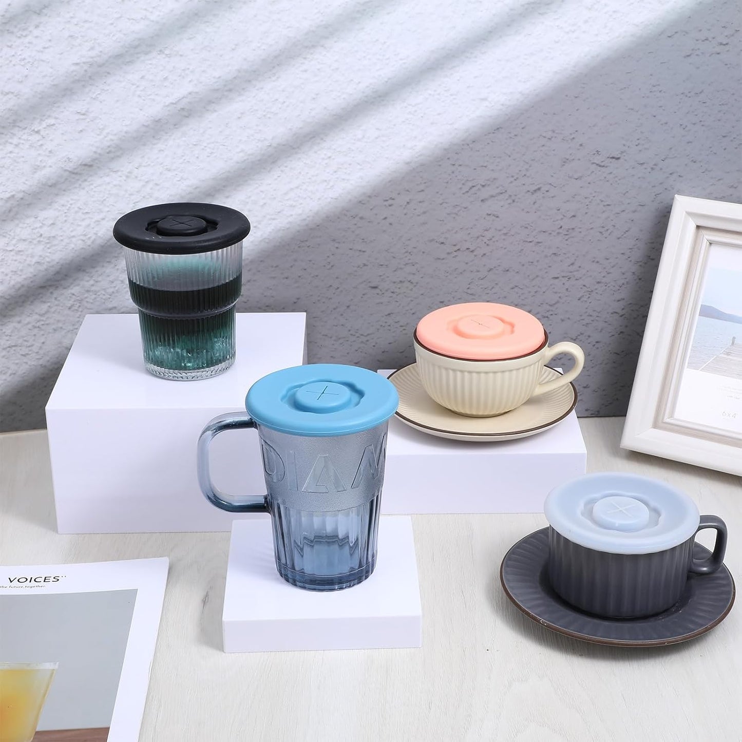 4PCS Silicone Lids Reusable Drink Covers for Alcohol Protection Cup Covers,Food Grade Anti-Dust Airtight Seal Lids with Straw Hole for Most Drinking Cups Glasse Coffee Tea Mugs