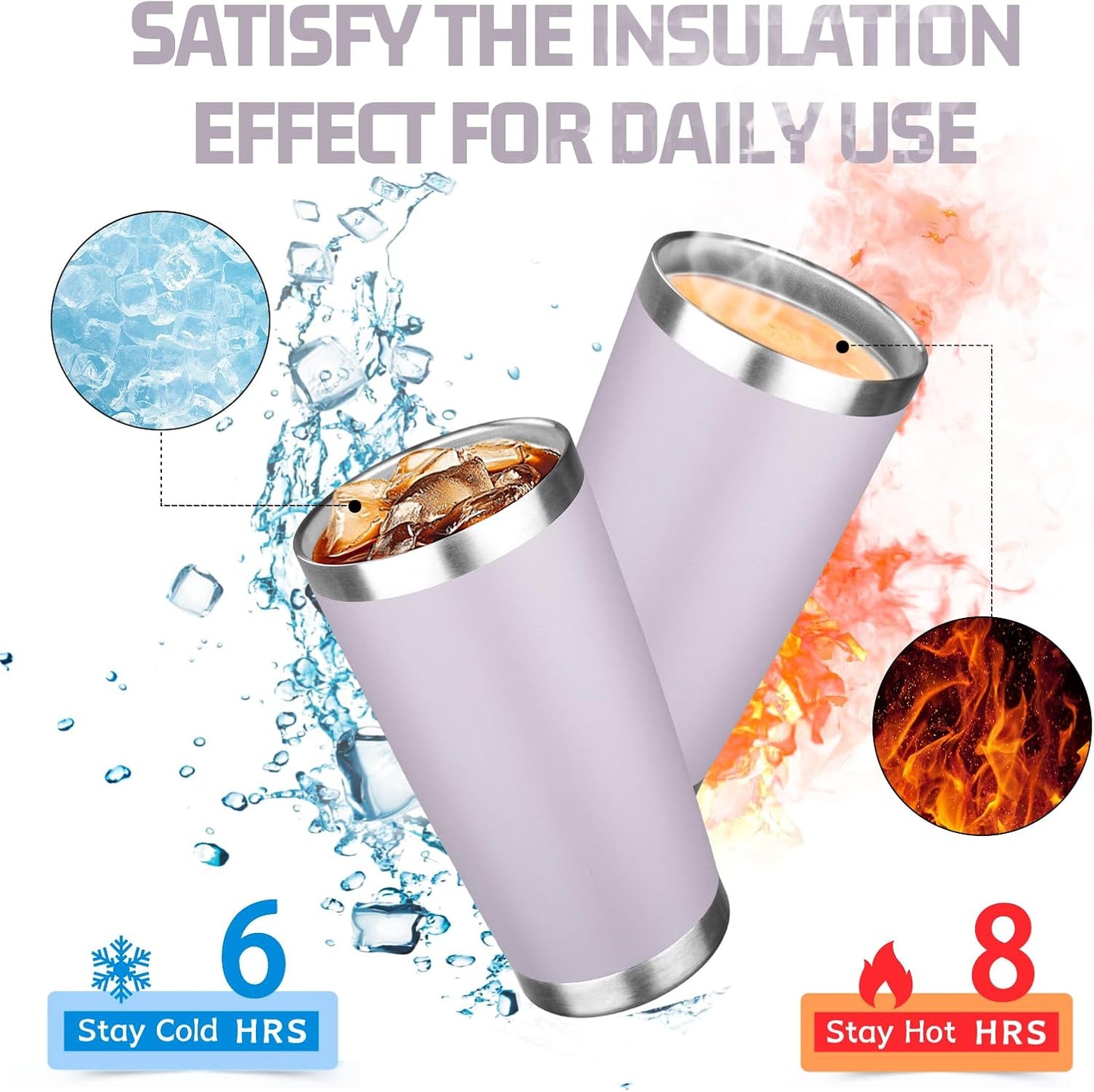 20oz Tumbler with Lid Double Wall Vacuum Insulated Travel Coffee Mug Stainless Steel Thermal Cup Powder Coated Sturdy Coffee Tumbler Bulk for Hot and Cold Beverage (Purple,6)