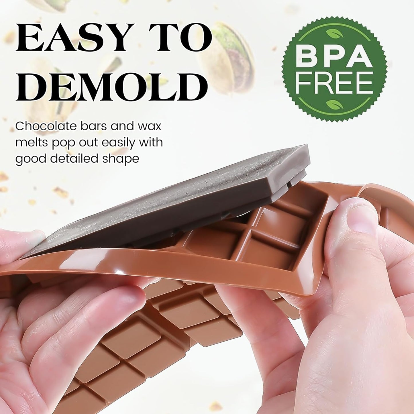 1 Pc Chocolate Bar Mold Deep Dubai Stuffed Silicone Molds for Filling Knafeh Pistachio Chocolate Bar and Wax Melts Rectangle Thick Candy Bar Molds Break Apart (10 Snap）