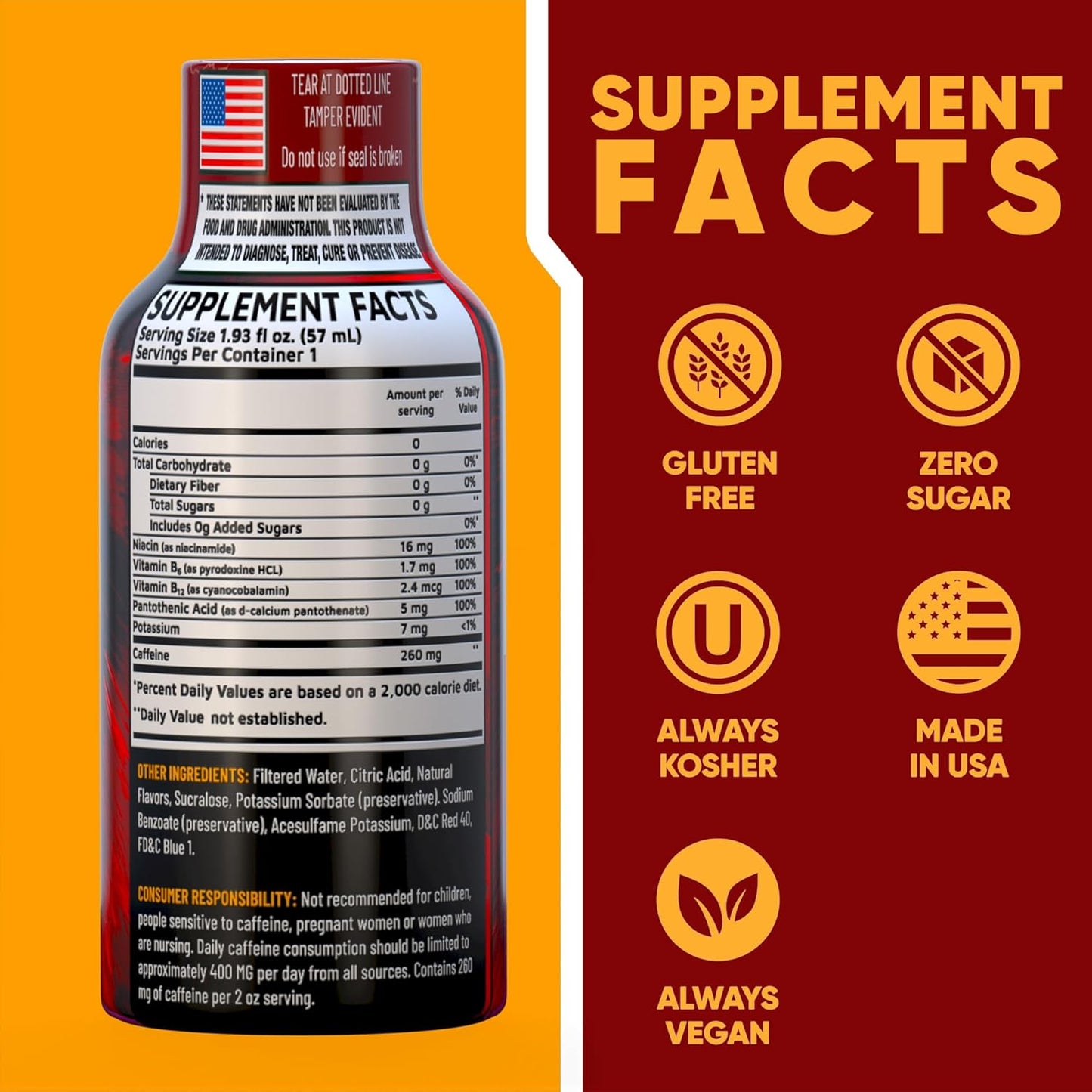 B12 Overload Extra Strength Energy Shot – Pomegranate – 260mg Caffeine, 14000% B12, Electrolytes – Energy & Vitality Support – Zero Sugar No Calories – Vegan, Kosher, Gluten-Free – 1.93 fl oz, 48-Pack