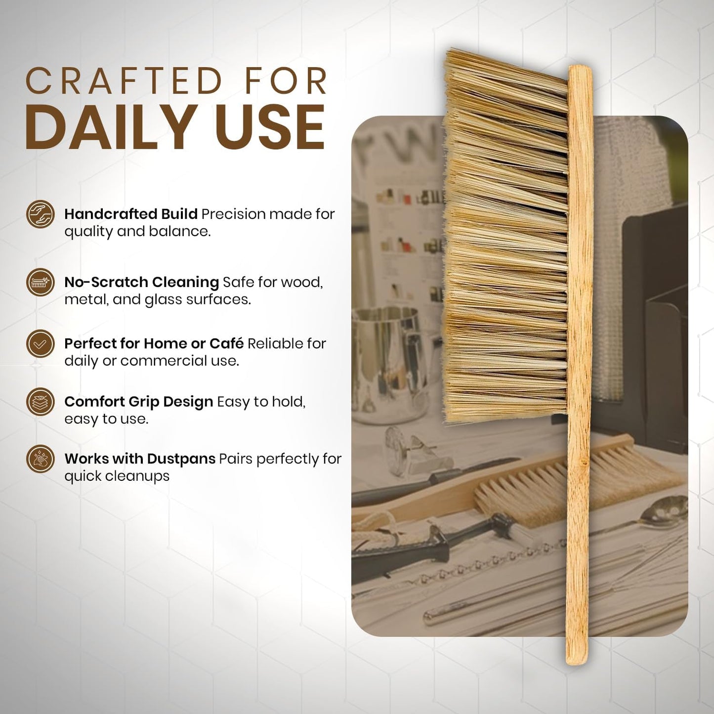 Rattleware Durable 11” Counter Brush - Solid Wood Handle, Horsehair Bristles & Static-Fre - Ideal for Home & Commercial Use