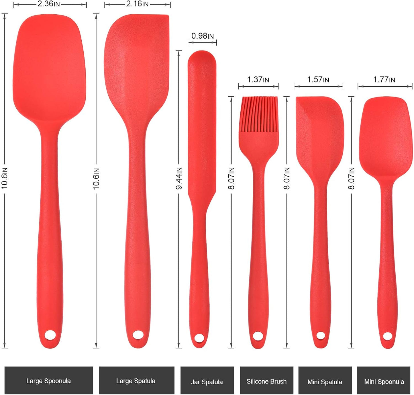 Heat Resistant Silicone Spatulas Set Food Grade Silicone Seamless One Piece Design BPA-Free,Non-Stick,Dishwasher Safe,Cooking and Mixing Set of 6PCS-red(red)