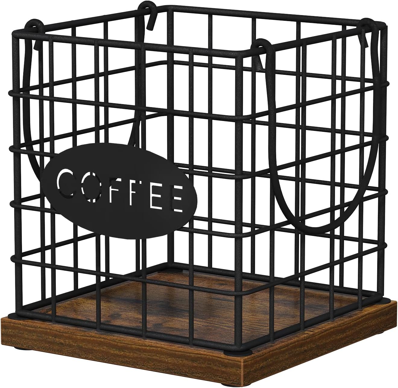 YINMIT K Cup Holder Organizer, Rustic Coffee Pod Holder Organizer, 35 Kcup Holder for Counter with Handle，Large Capacity Black Wire Coffee Capsule Basket for Kitchen Office Desktop (Square Grid)