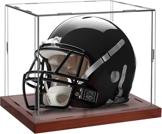 Mini Helmet Display Case - 7.1×5.3×5.9in Interior, 100% Wooden Base, Fits Football/Baseball Mini Helmets & Collectibles, High-Transparency Acrylic with UV Protection