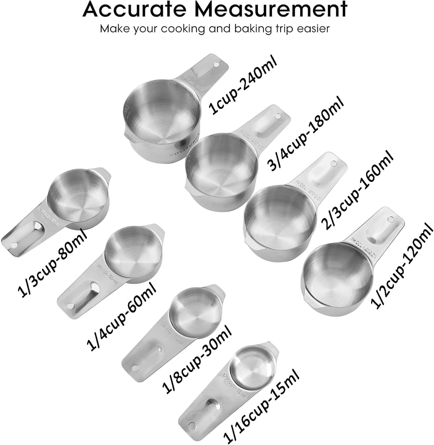 8 Pcs Stainless Steel Measuring Cups Set, Kitchen Measuring Cup for Cooking and Baking