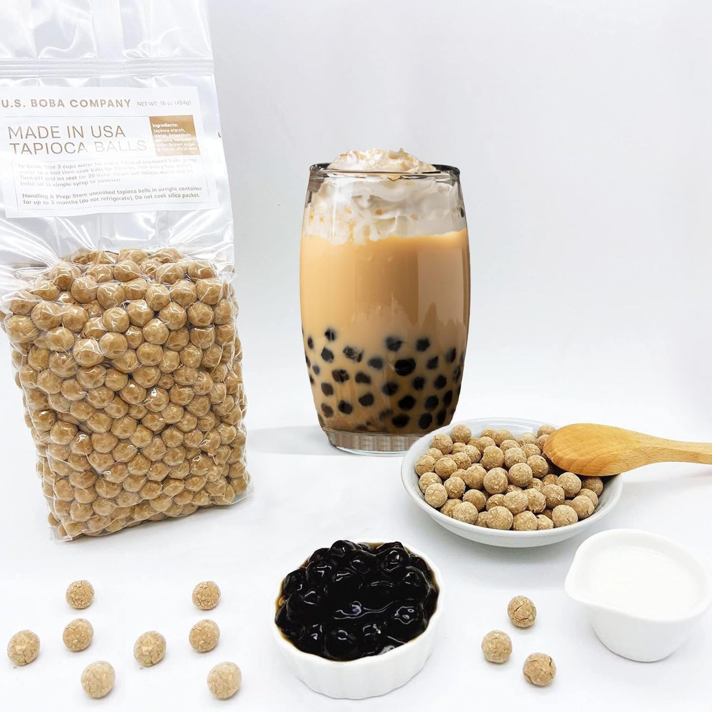 US Boba Co Unsweetened Tapioca Pearl, Easy to Cook, Tapioca Boba Balls for Tea Milk, Coffee & Dessert Topping, Fresh Made in USA, Brown Sugar Flavor, 1 Pound (Pack of 1)