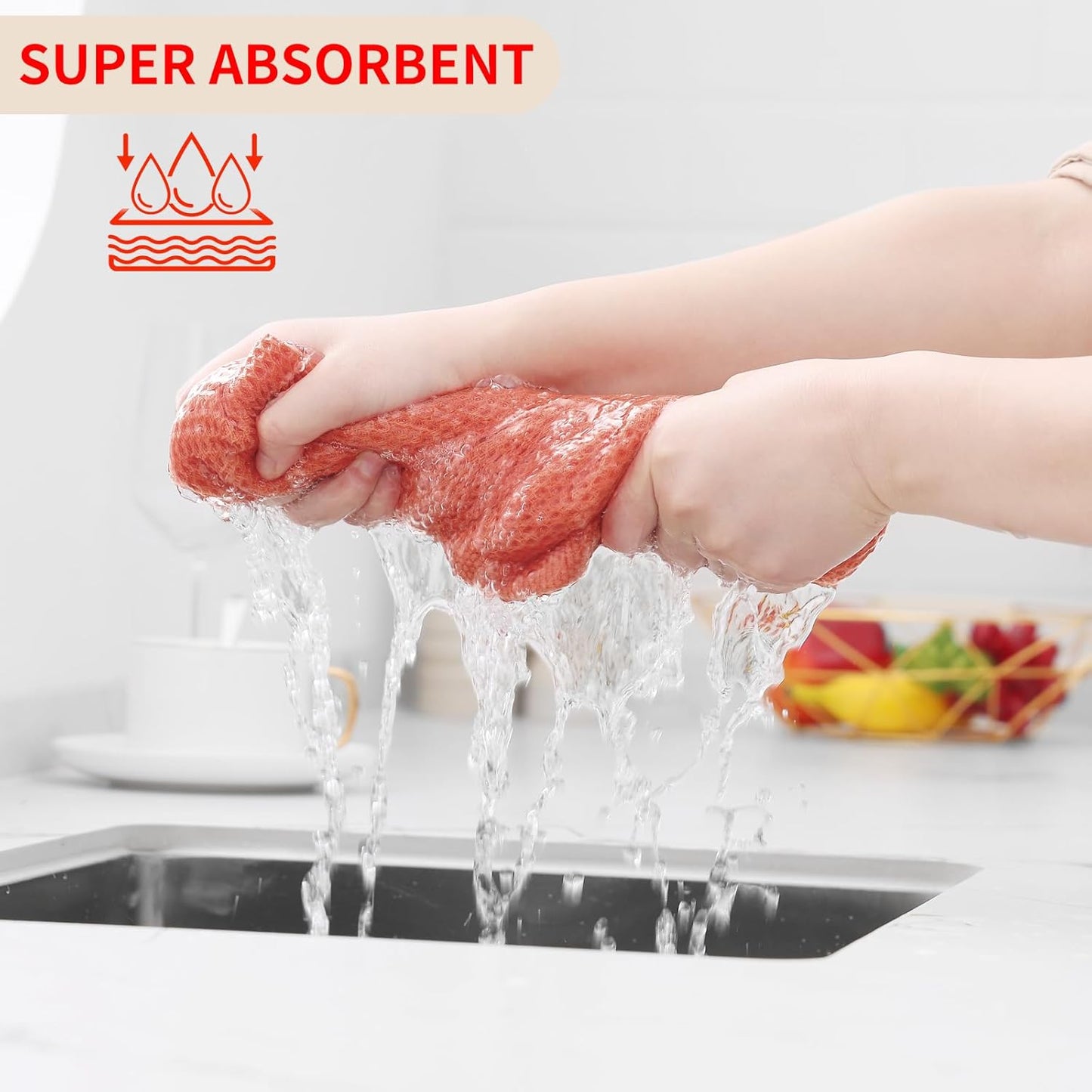 Kitinjoy 100% Cotton Waffle Weave Kitchen Towels, 12-Pack Super Soft and Absorbent Dish Towels for Drying Dishes, Kitchen Hand Towels, 13 in x 28 in, Coral