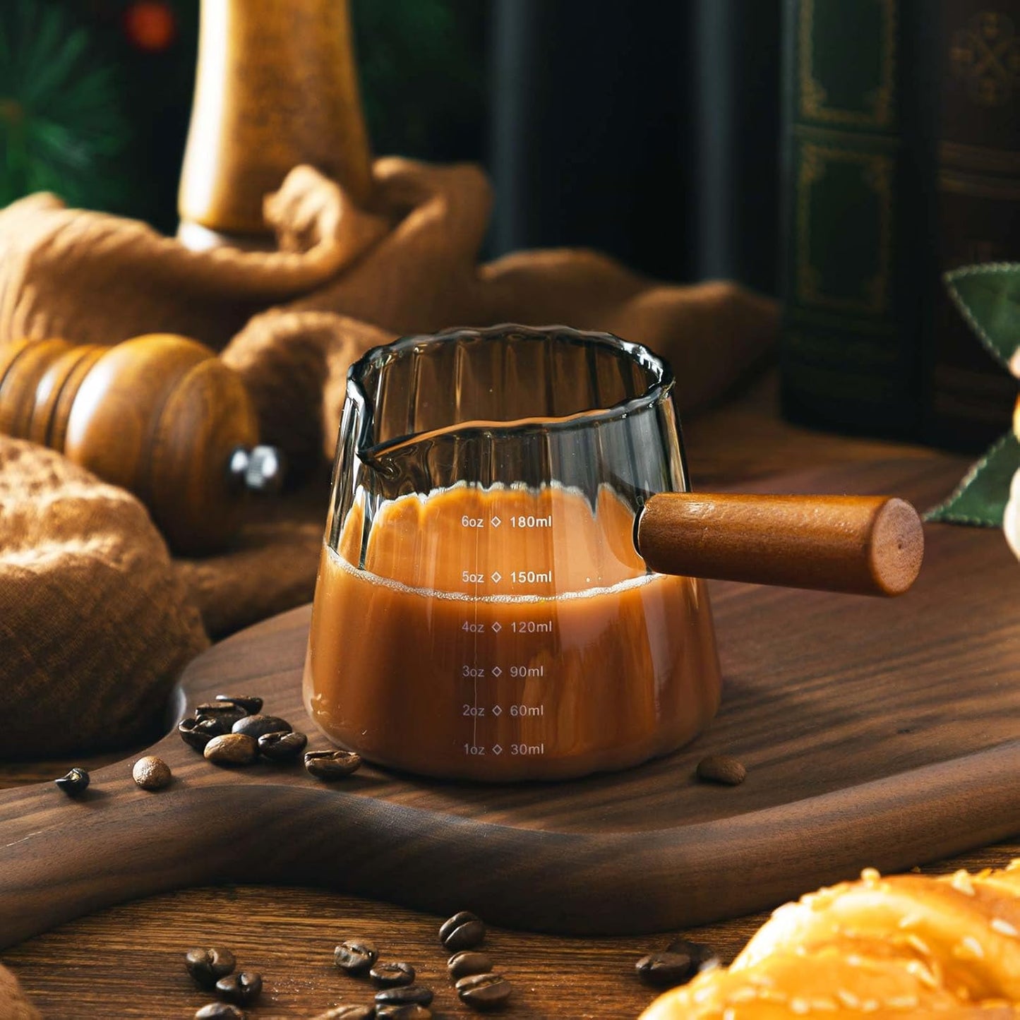 Espresso Shot Glass with Handle, 6 Oz/180 ml Espresso Cups with Single V-shaped Mouth, Measuring Cup for Milk Tea Coffee Bar Accessories(Gray,1 Pcs)