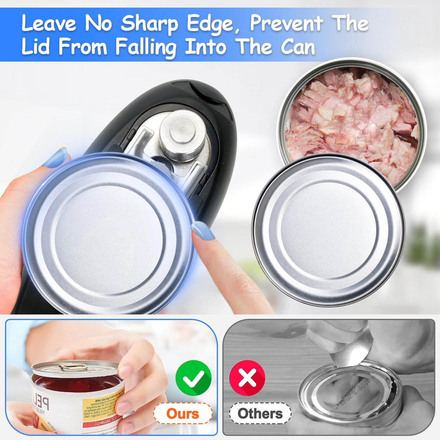 Electric Can Opener, Can Opener Electric Fits All Can Sizes, One Touch USB Rechargeable Electric Can Opener for Kitchen and Seniors with Arthritis, Chef, Automatic Can Opener, Portable Kitchen Gadgets