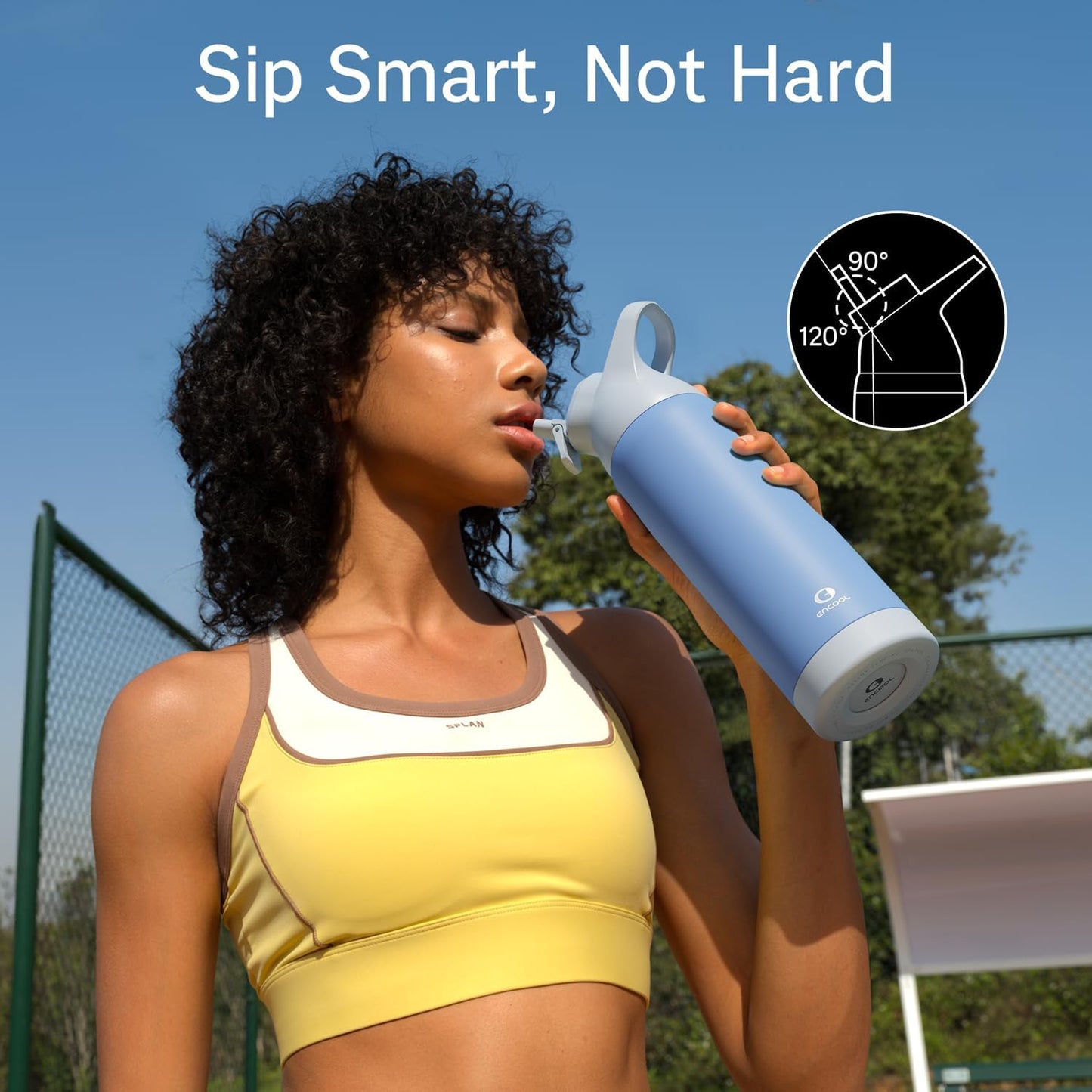 Insulated Water Bottle with Straw - Encool Stainless Steel Water Bottle, Reusable Leakproof and BPA-Free for Sports, Travel, Cold for 24 Hours, 24 oz, Ocean