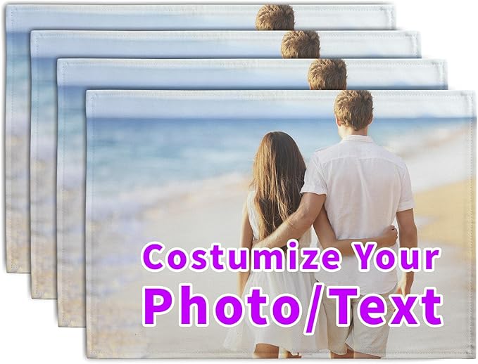 Custom Placemats with Picture Text Set of 4 Personalized Photo Place Mats for Dining Tables 12x18 Inch Customized Image Heat Resistant Non Slip Washable Linen Table Mat
