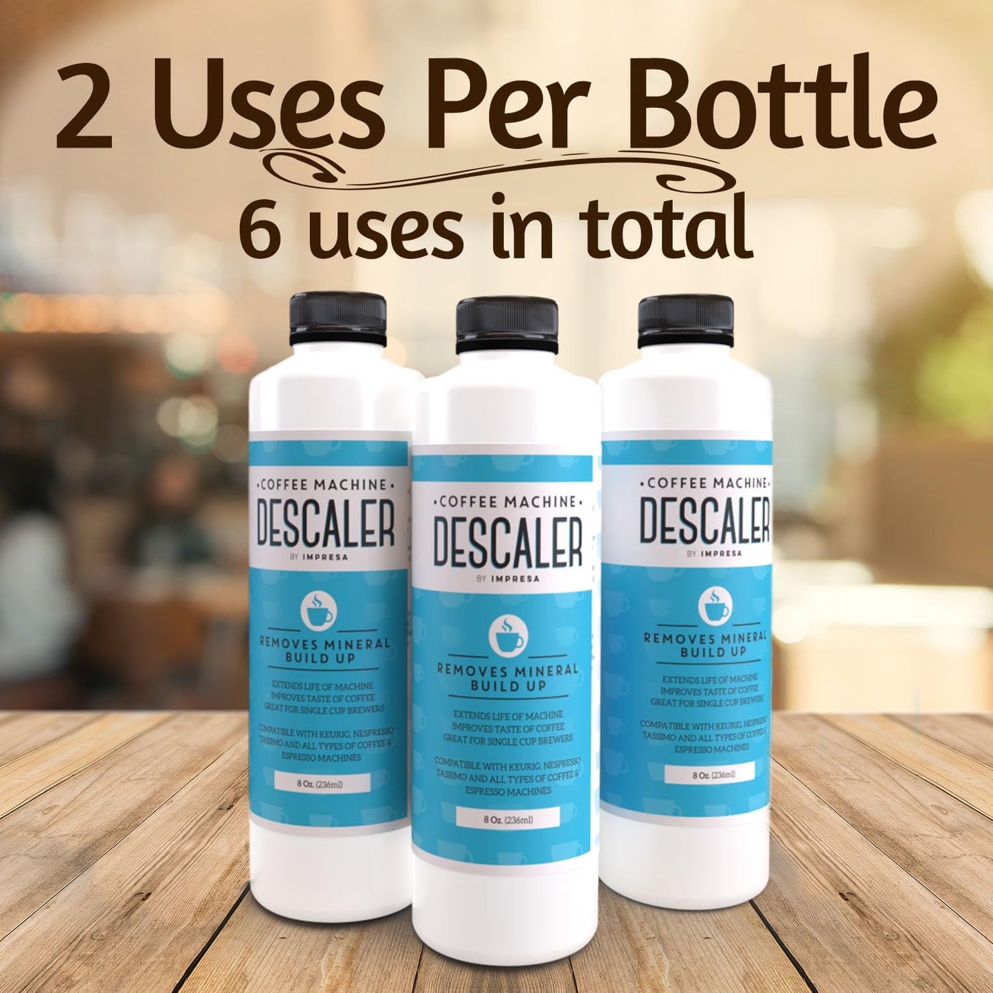 IMPRESA Coffee Machine Descaler - Machine-Safe Formula & Descaling Solution - Universal Descaler for Coffee Maker Compatible with Keurig, Nespresso, Breville & More - 3 Pack, 6 Uses, Made in USA