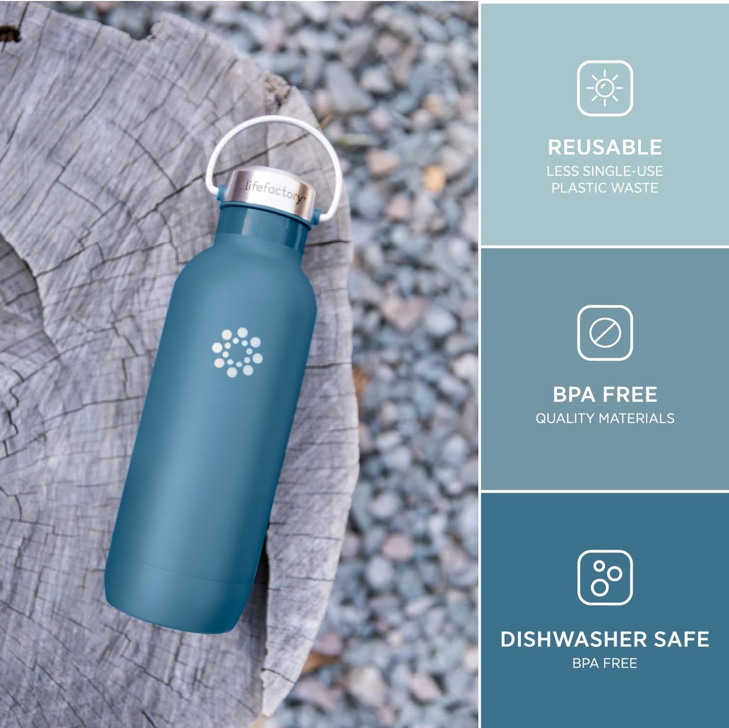 Lifefactory 20-Ounce Stainless Steel Vacuum-Insulated Sport Bottle, Dark Denim