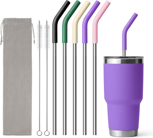 Stainless Steel Straw for 30 oz YETI Tumbler, Metal Straws Reusable with Silicone Tip for Simple Modern 24 oz and 32oz Glass Tumbler, Cleaning Brush, 1 Portable Bag