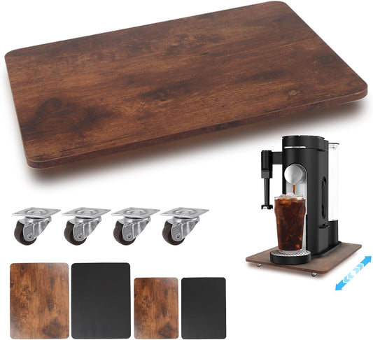 360° Appliance Slider Sliding Tray, Coffee Maker Rolling Tray for Counter Under Cabinet Coffee Pot Mat for Breville Ninja Espresso Machine, Toaster, Air Fryer, Quiet Wheels, Brown (Small 13"×9.4")